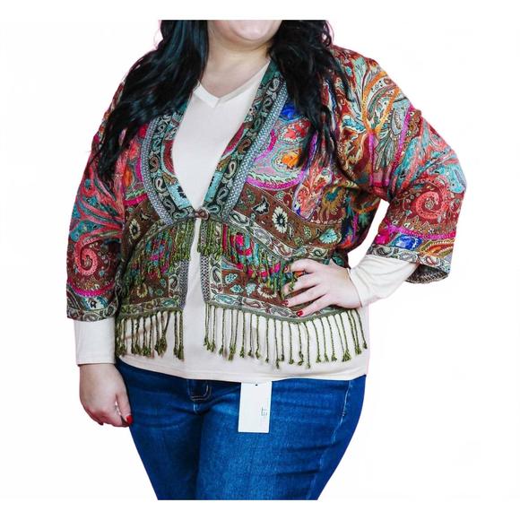 NEW BOK blind love multi color paisley cardigan in black - Picture 1 of 4